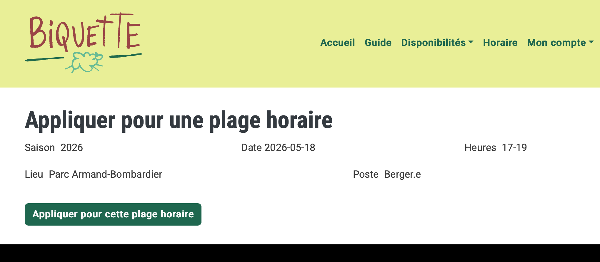 Détails de la plage horaire