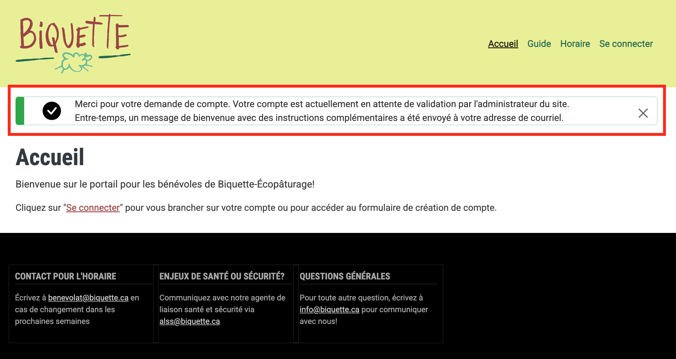 Message de confirmation