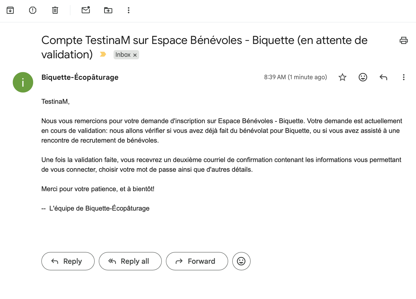 Courriel de confirmation